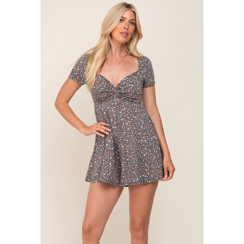 Charcoal Floral Twist Front Romper