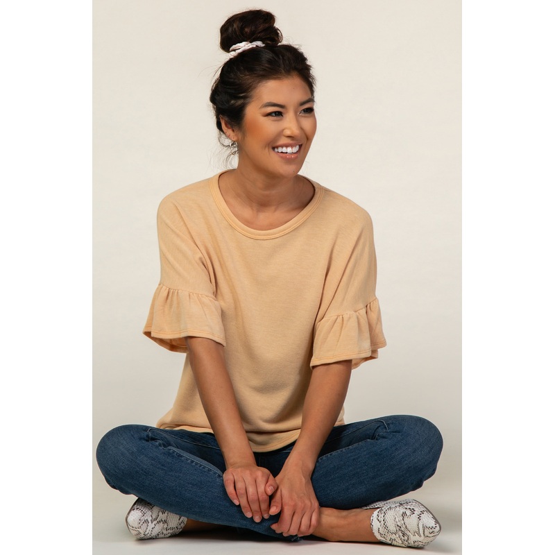 Yellow Short Ruffle Sleeve Top