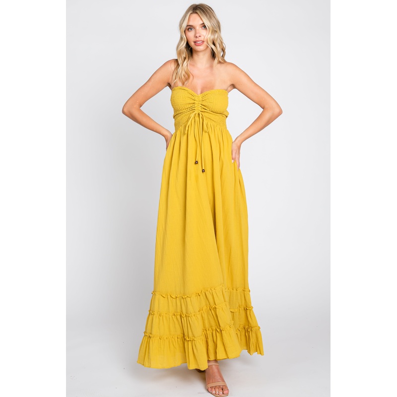 Yellow Smocked Cutout Back Maxi Dress
