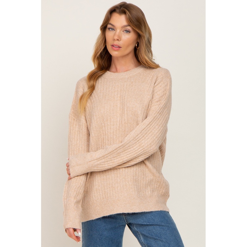 Beige Soft Rib Knit Sweater