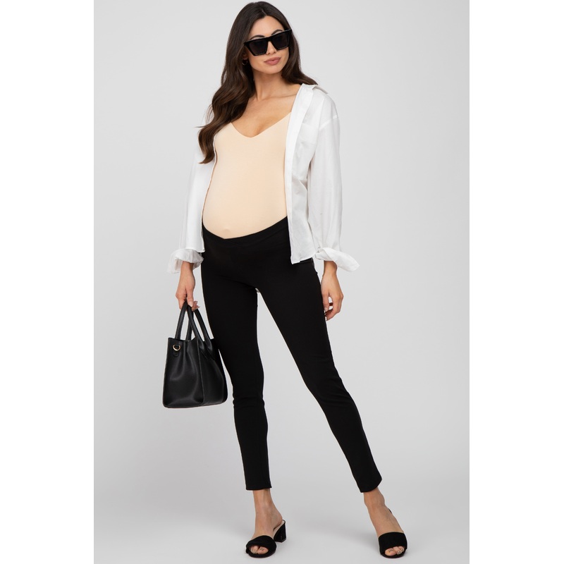 Black Crossover Waist Maternity Leggings