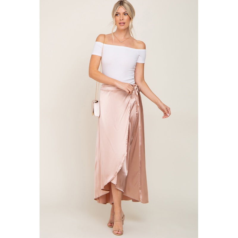 Gold Hi-Lo Satin Wrap Skirt