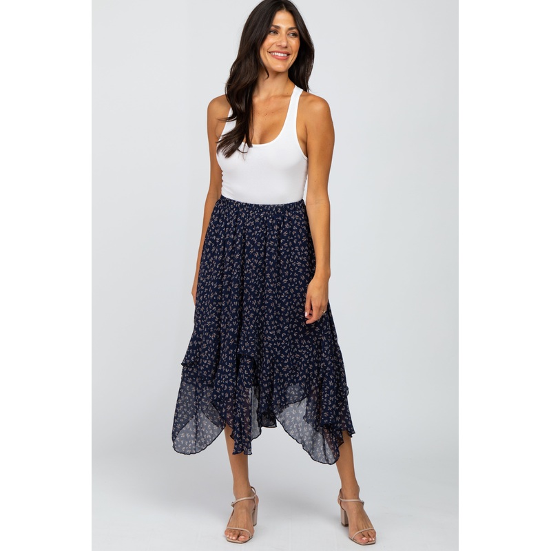 Navy Floral Handkerchief Skirt