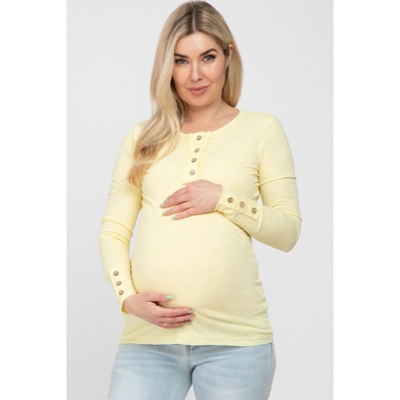 Yellow Henley Long Sleeve Maternity Top
