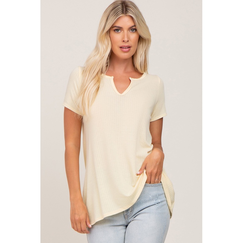 Yellow Ribbed Short Sleeve Top