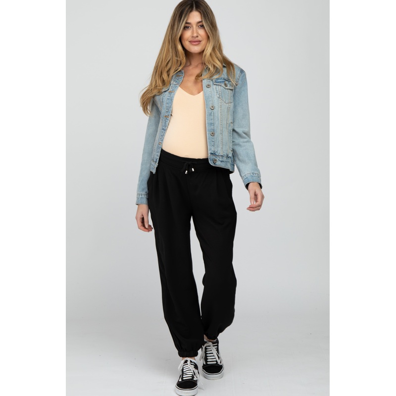 Black Drawstring Maternity Crop Pants