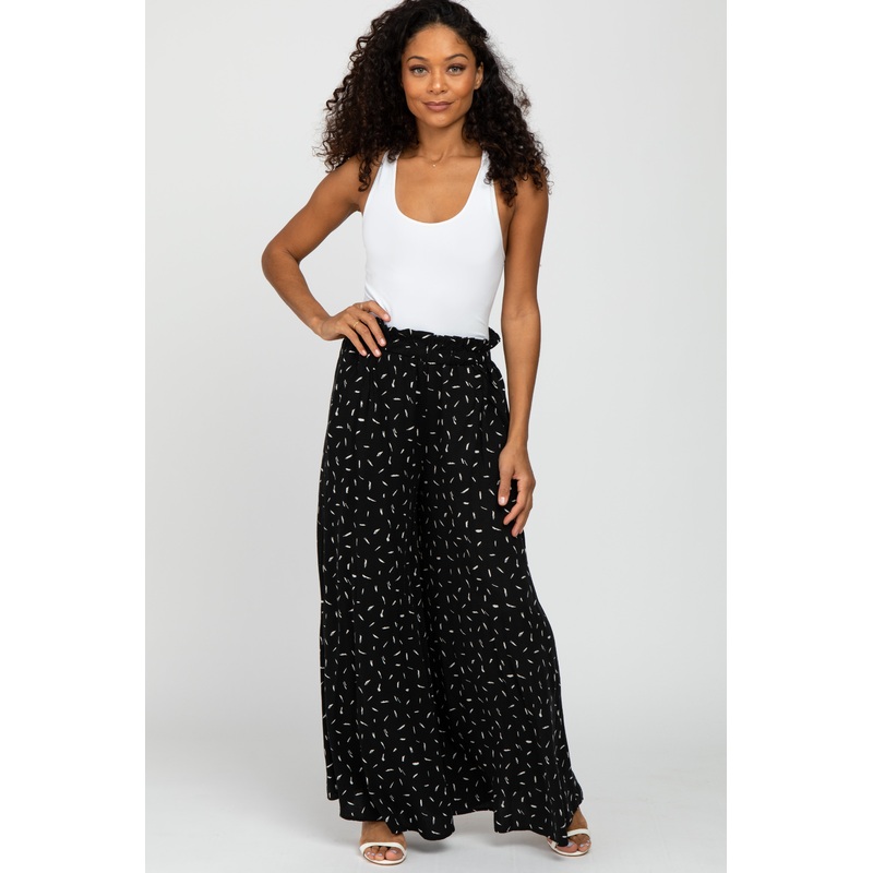 Black Printed Pleated Waist Pants