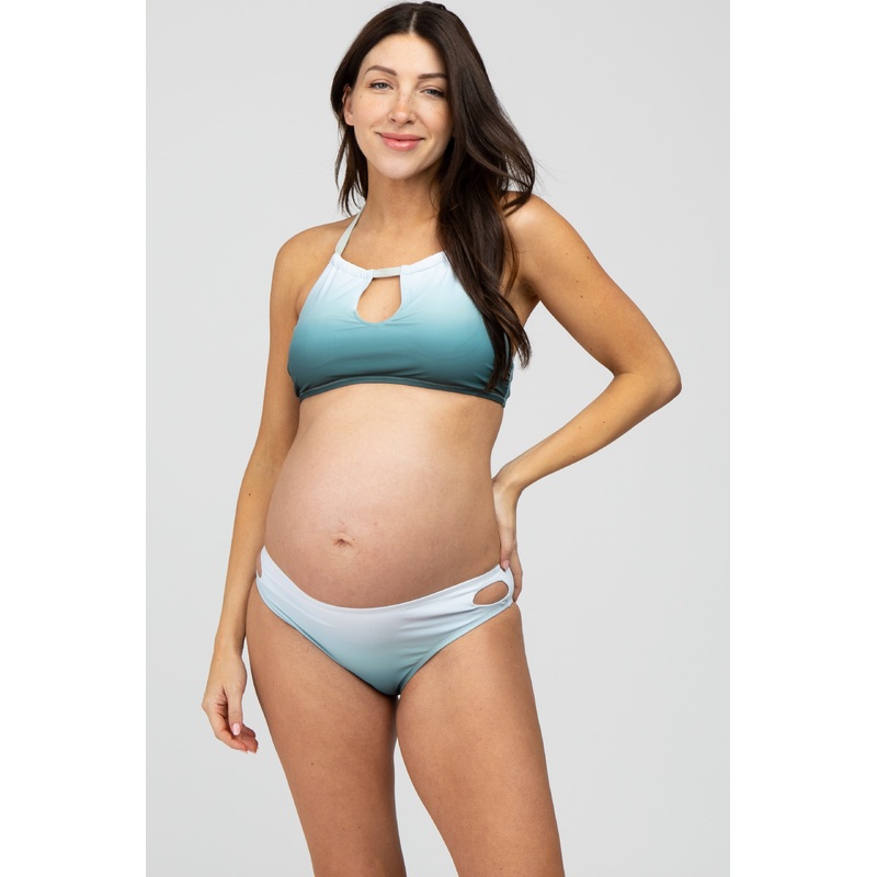Forest Green Ombre Keyhole Front Halter Two-Piece Maternity Bikini Set