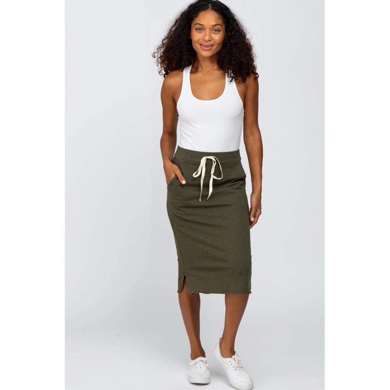 Olive Tie Front Accent Skirt