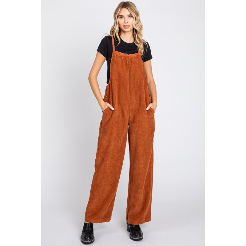 Rust Corduroy Wide Leg Overalls