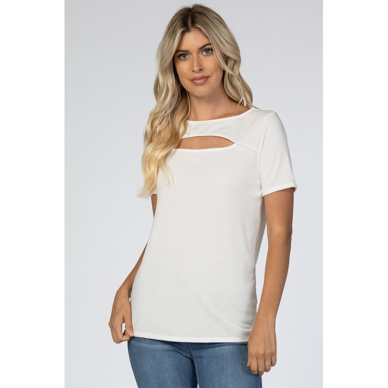 White Cutout Short Sleeve Top