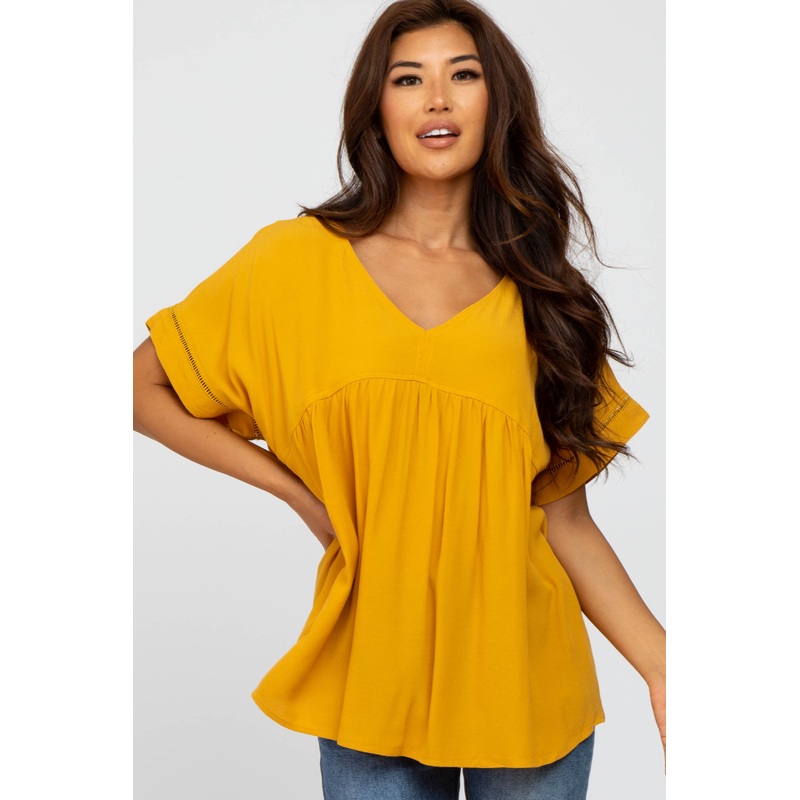 Yellow Babydoll V-Neck Top