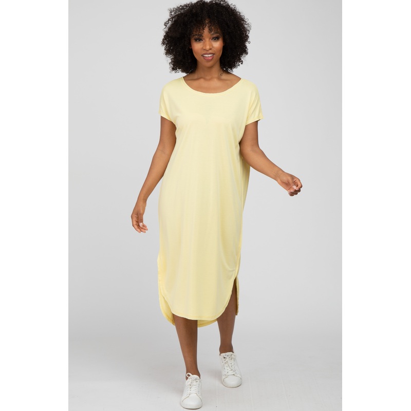 Yellow Raw Hem Basic Dress