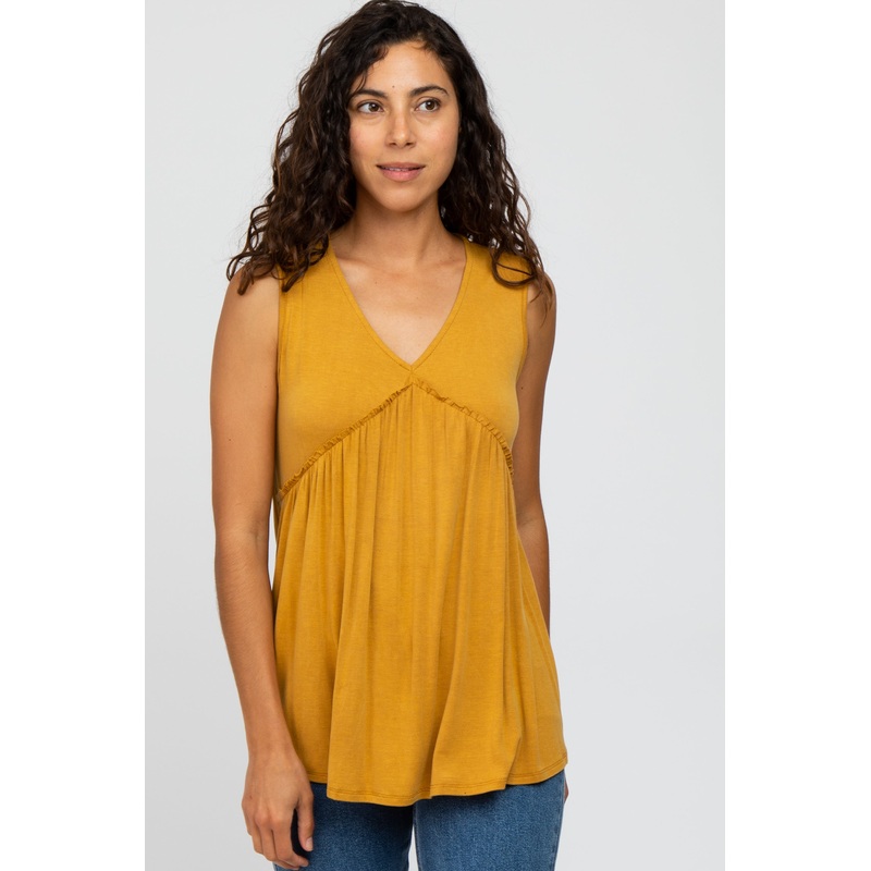 Yellow Sleeveless Babydoll Tank Top