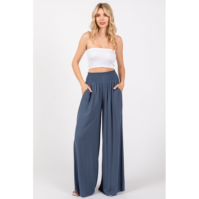 Blue Wide Smock Waist Pants