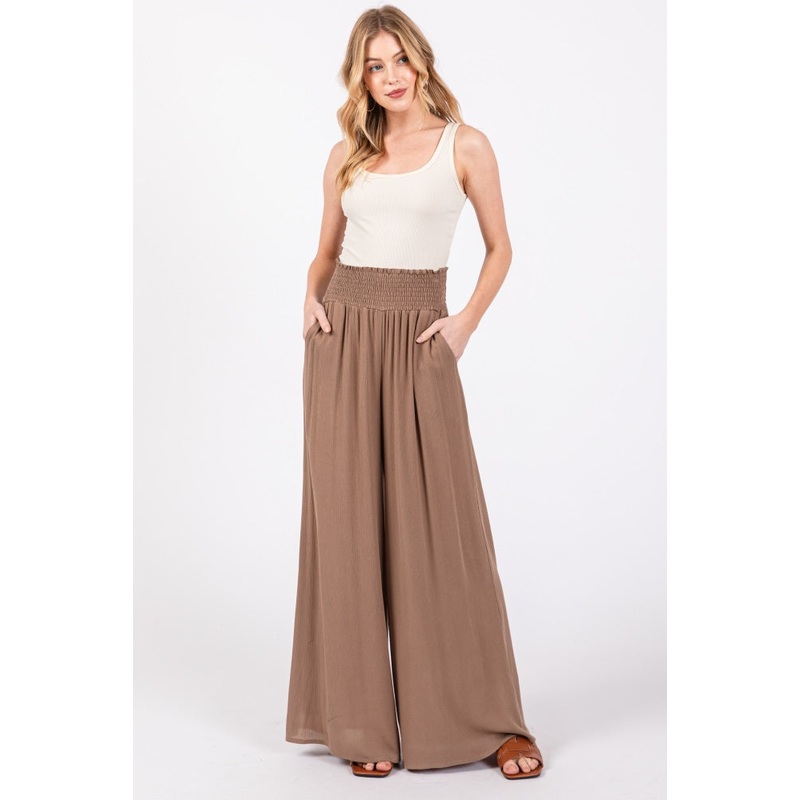 Mocha Wide Smock Waist Pants