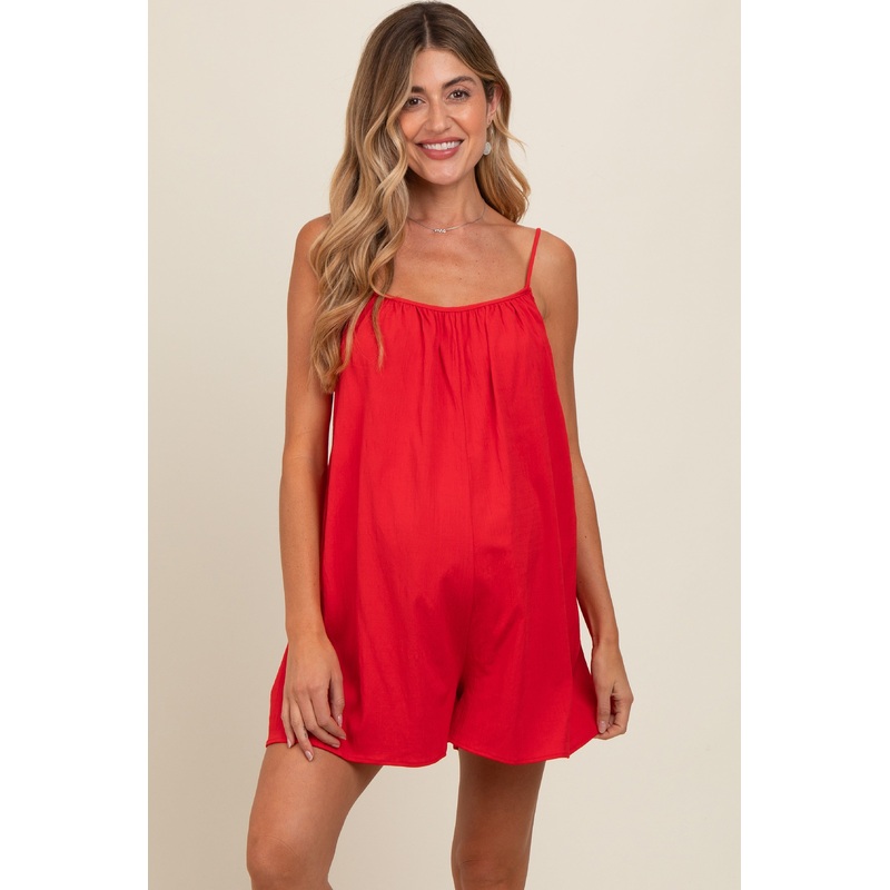 Red Adjustable Tie Back Maternity Romper