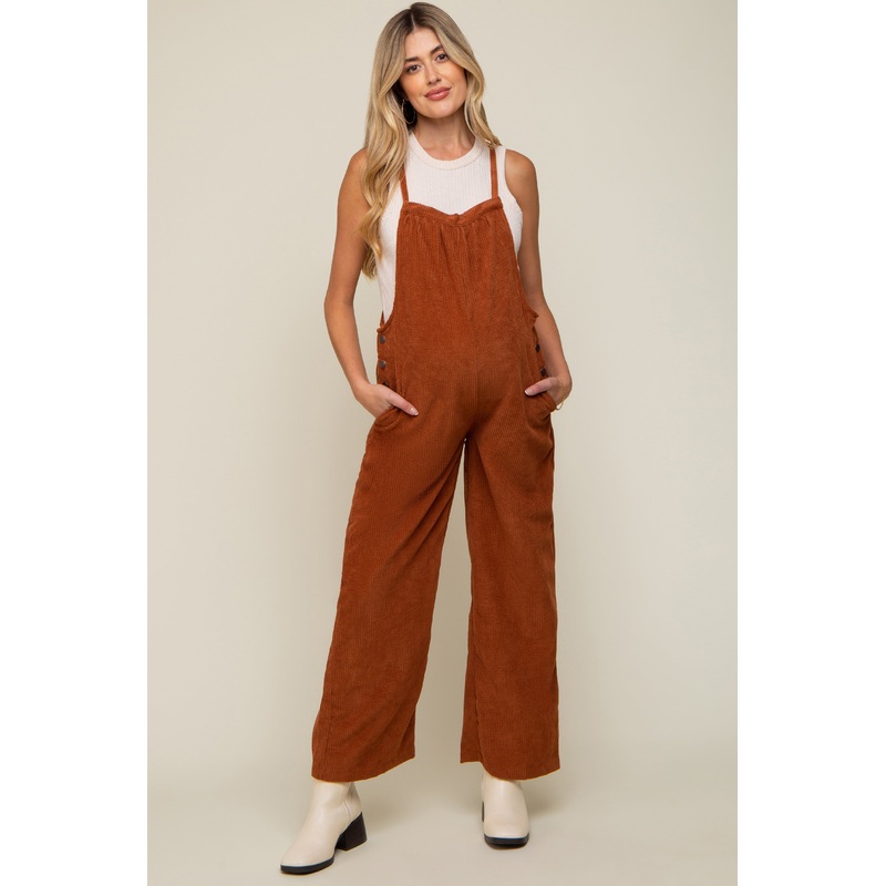 Rust Corduroy Wide Leg Maternity Overalls