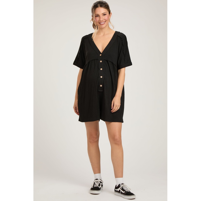Black Button Down Maternity Romper