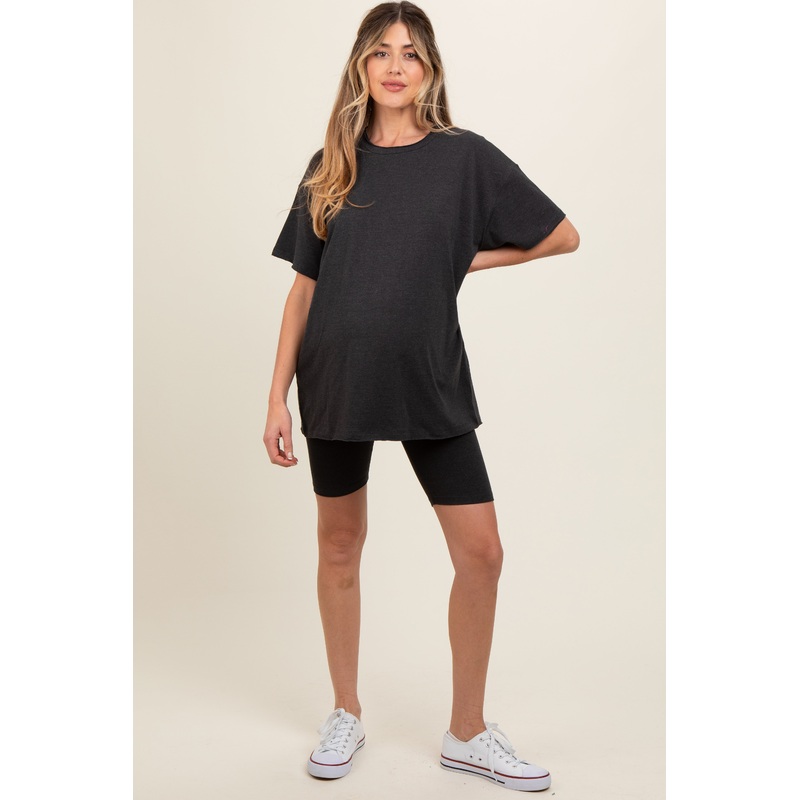 Charcoal Biker Shorts Maternity Set
