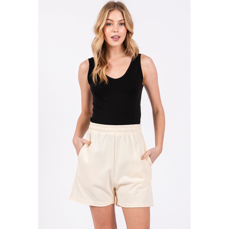 Cream Raw Edge Sweat Shorts