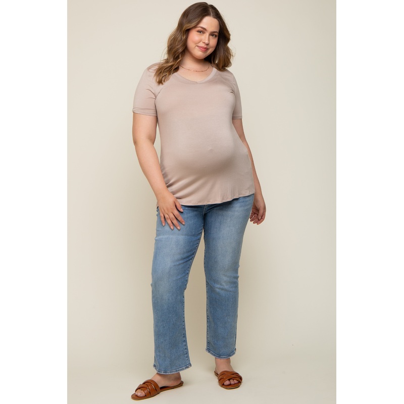 Light Blue Straight Leg Maternity Plus Jeans