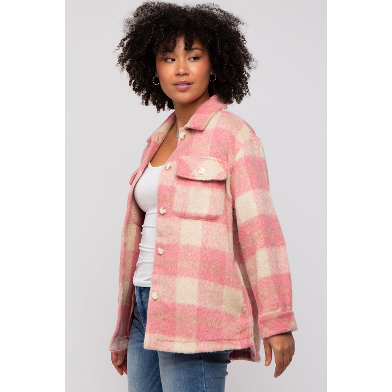 Mauve Plaid Fuzzy Button Up Jacket