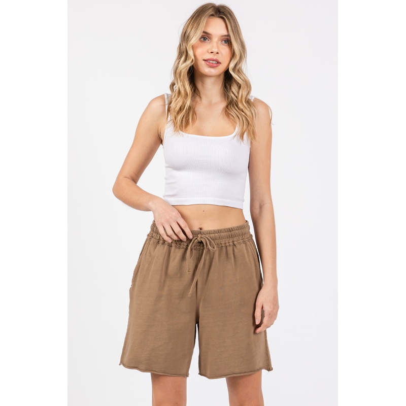 Mocha Raw Hem Drawstring Shorts