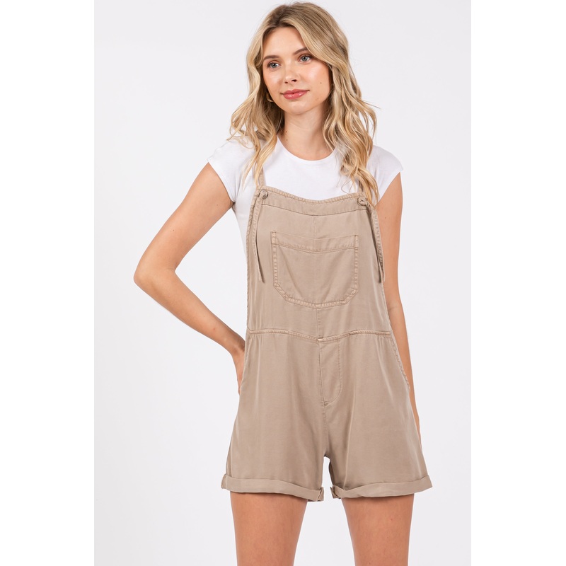 Taupe Front Pocket Overall Shorts