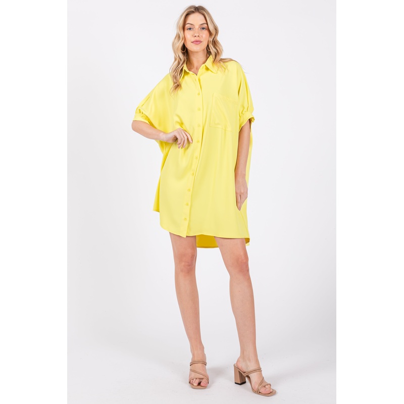 Yellow Collared Button Down Shirt Dress