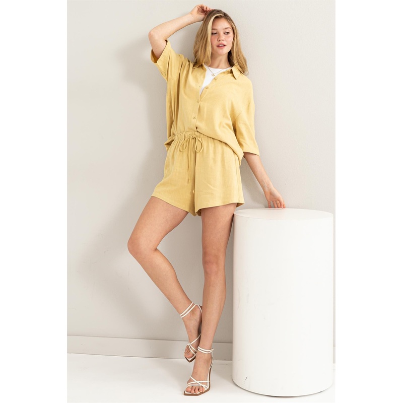 Yellow Linen Blend Short Sleeve Short Set