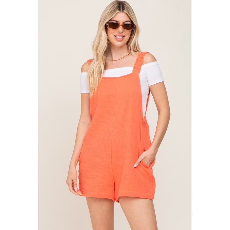 Coral Square Neck Elastic Strap Romper