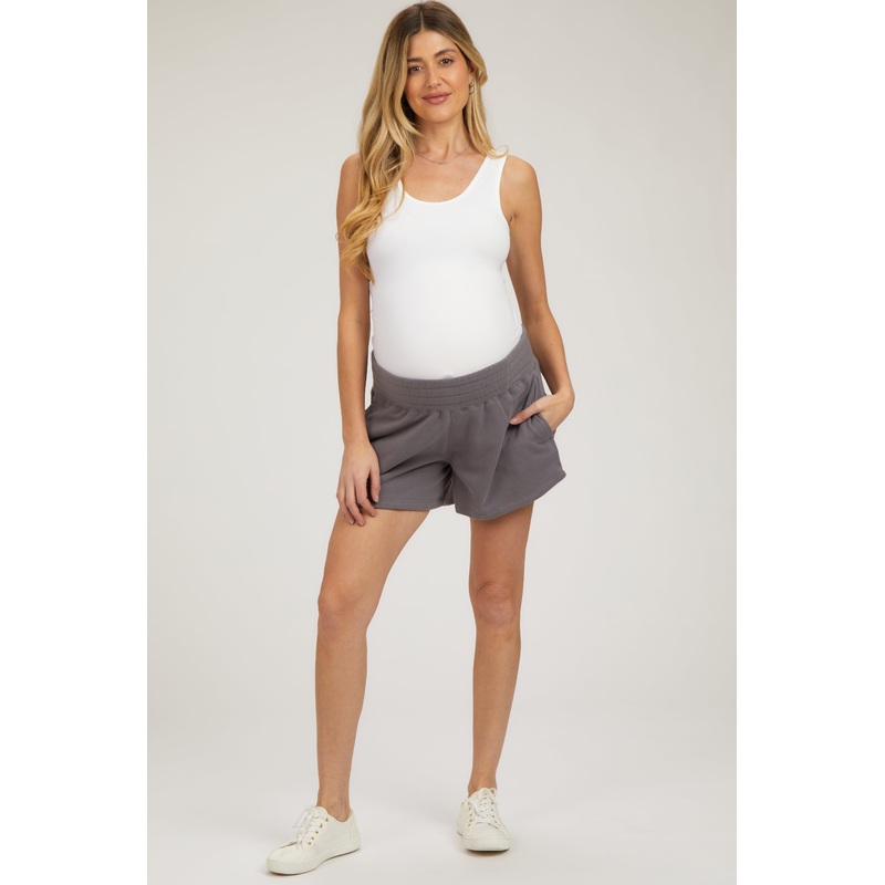 Gray Fleece Maternity Shorts