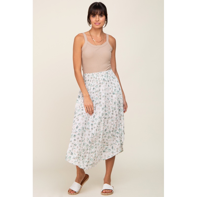 Ivory Mint Floral Smocked Skirt