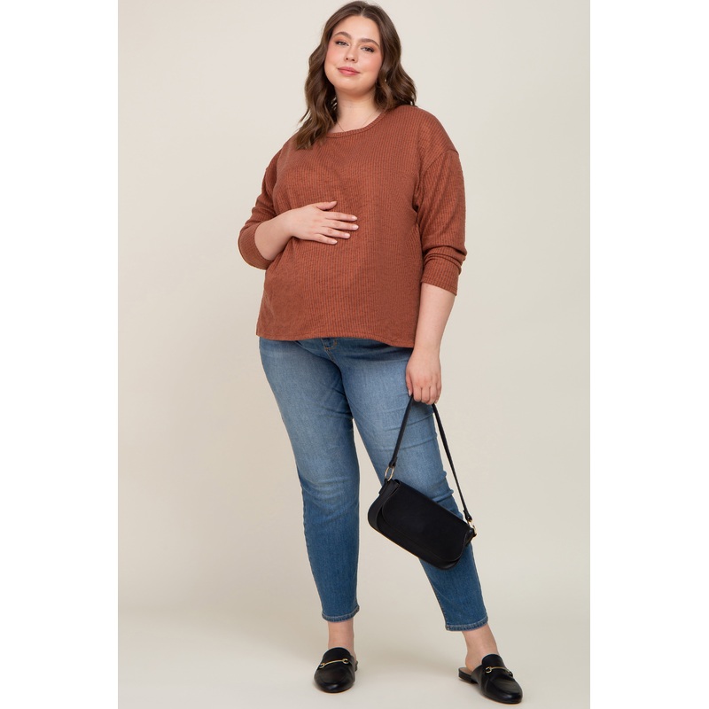 Medium Wash Cropped Straight Leg Plus Maternity Jeans