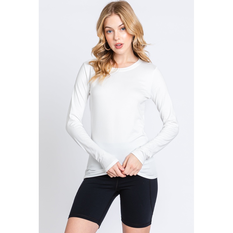 White Waffle Knit Basic Long Sleeve Top