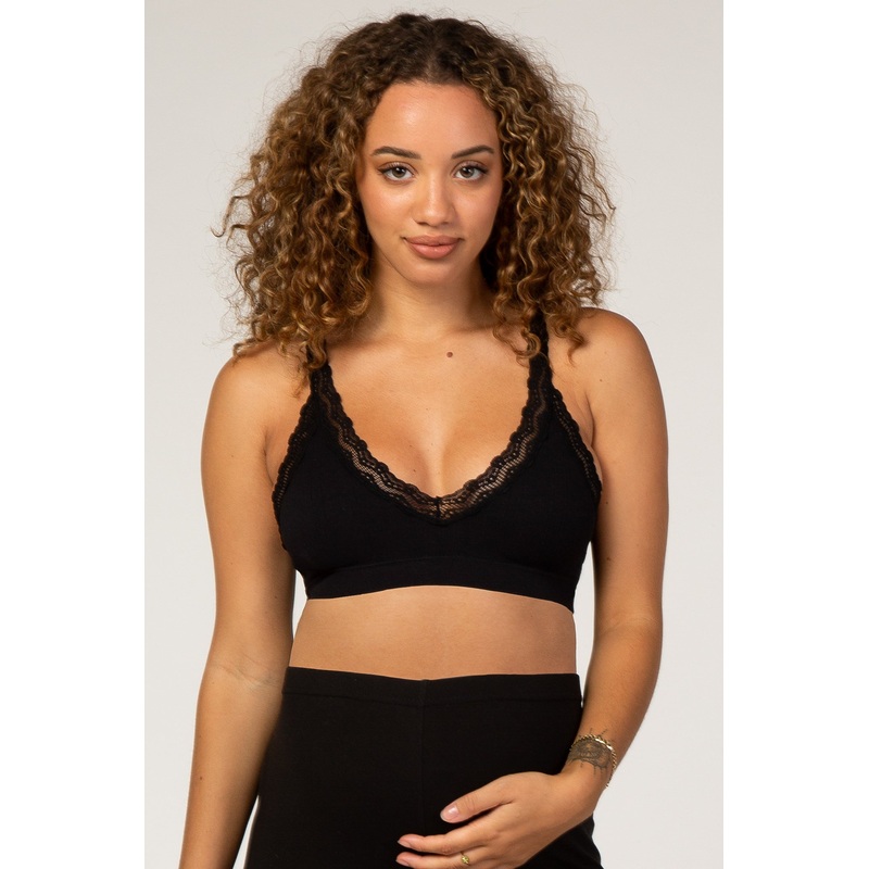 Black Textured Rib Lace Maternity Bralette