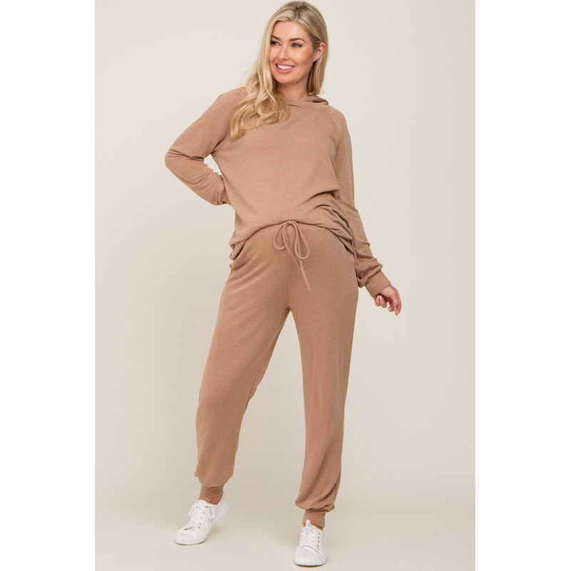 Camel Hoodie and Jogger Maternity Set