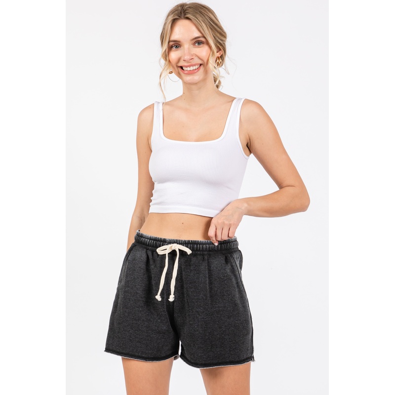 Charcoal Faded Wash Drawstring Shorts