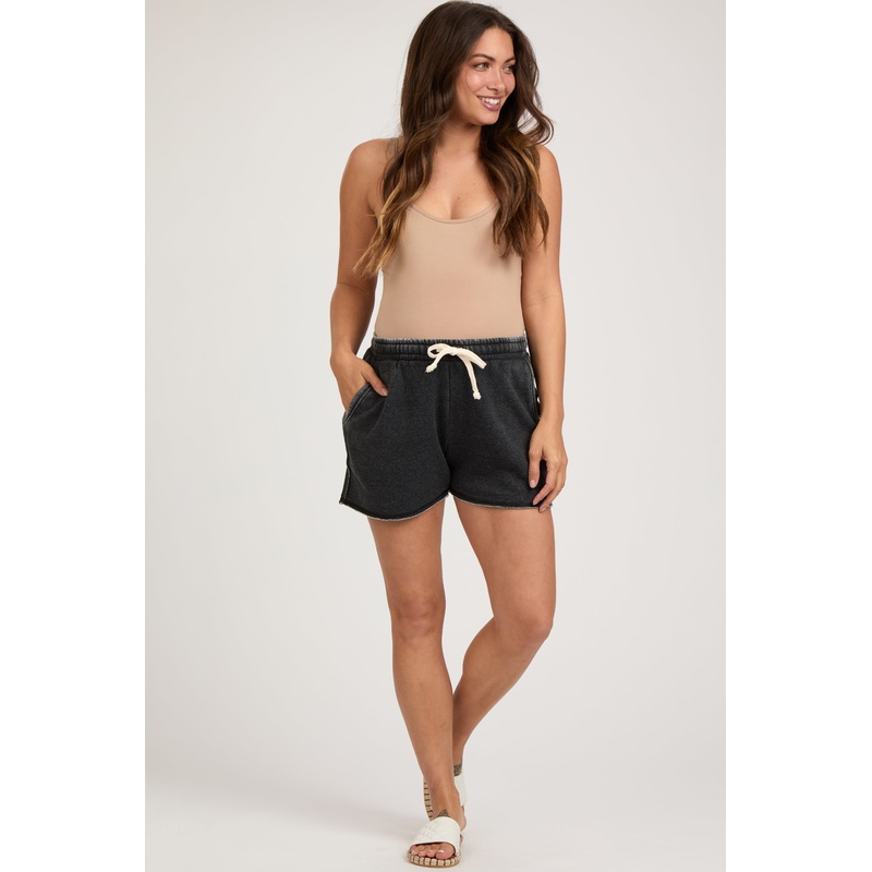 Charcoal Faded Wash Maternity Drawstring Shorts