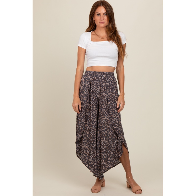 Charcoal Floral Assymetric Pants