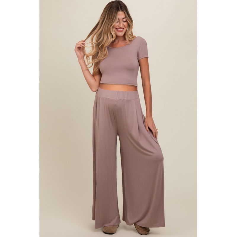 Mauve Crop Top Wide Leg Pant Maternity Set