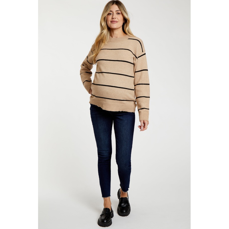 Navy Blue Raw Hem Crop Skinny Maternity Jeans