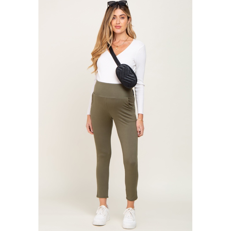 Olive High Waisted Knit Maternity Pants