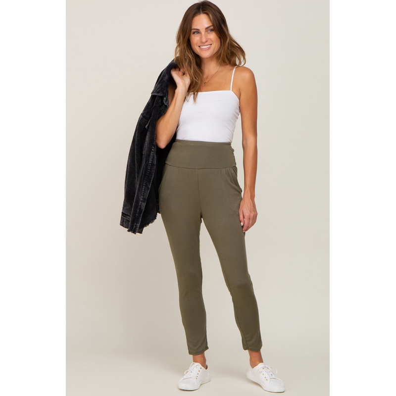 Olive High Waisted Knit Pants