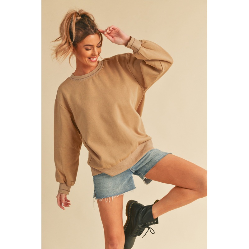 Beige Embroidered Fleece Sweatshirt