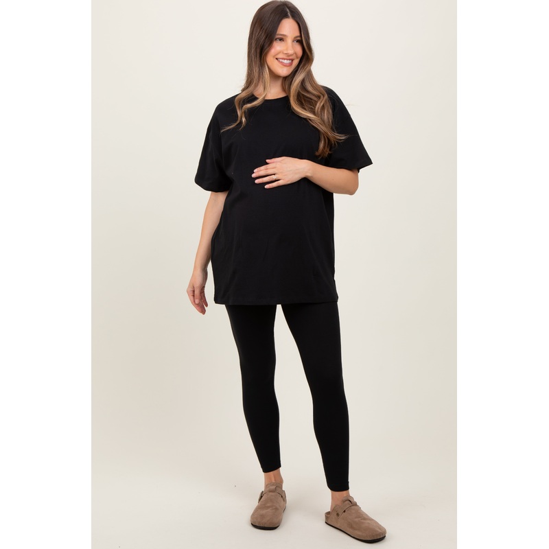 Black Oversized Crewneck Short Sleeve and Legging Maternity Set