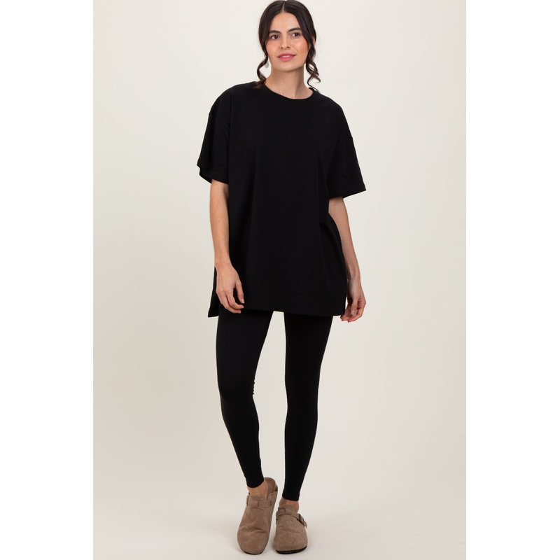 Black Oversized Crewneck Short Sleeve and Legging Set