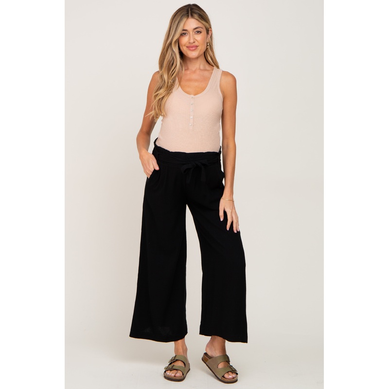 Black Paper Bag Wide Leg Maternity Pants