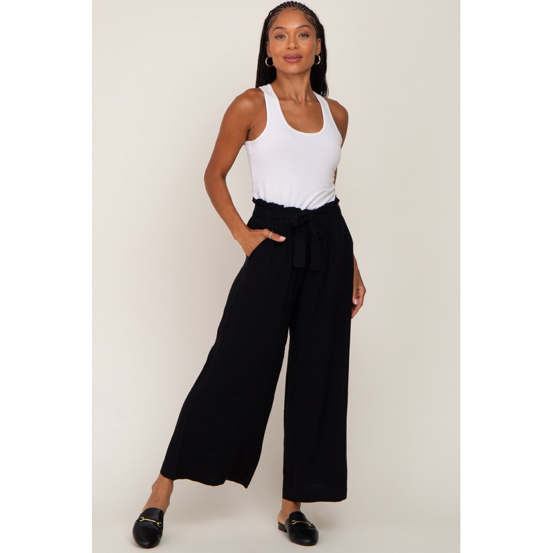 Black Paper Bag Wide Leg Pants